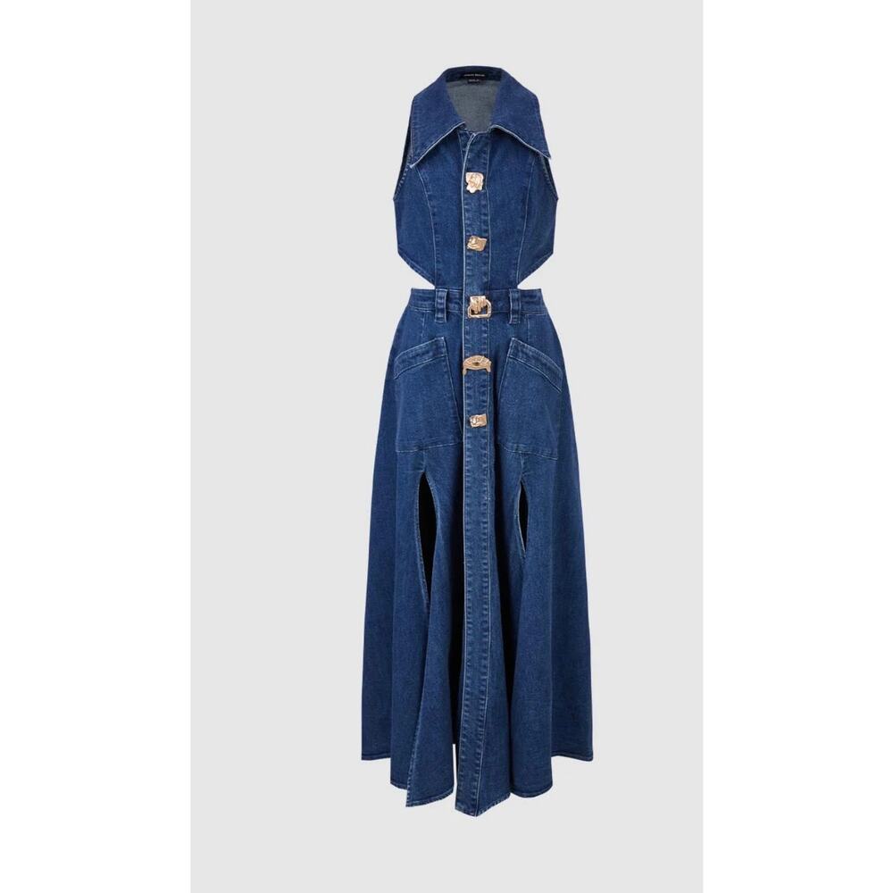 Urban Revivo Cut-Out Denim Maxi Dress US 4 / small - Picture 9 of 12